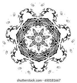 Black and white abstract pattern, mandala. Vector design template for art.