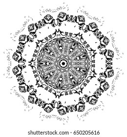 Black and white abstract pattern, mandala. Vector design template for art.