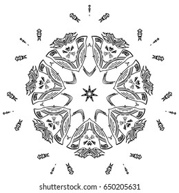 Black and white abstract pattern, mandala. Vector design template for art.