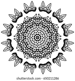 Black and white abstract pattern, mandala. Vector design template for art.