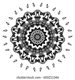 Black and white abstract pattern, mandala. Vector design template for art.