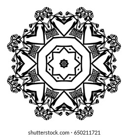 Black and white abstract pattern, mandala. Vector design template for art.