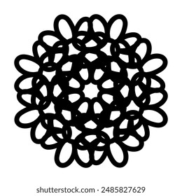 Black and white abstract pattern of round shape. Mandala flower illusion. Design for decoration. Kaleidoscope pattern element. Vector isolated illustration