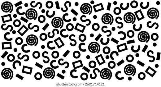 Patrón abstracto blanco y negro con espiral, círculo, cuadrado y Formas de línea. Diseño geométrico moderno para fondo, Fondo de pantalla o elemento gráfico digital.