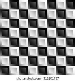 Black and white abstract pattern with square tiles. Seamlessly repeatable.