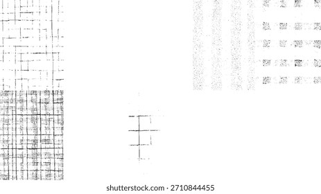 Padrões abstratos em preto-e-branco com grades, linhas texturizadas e pontos.