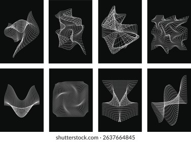 BLACK AND WHITE ABSTRACT PATTERNS-WHITE MESH DISTORTION IN BLACK BACKGROUND