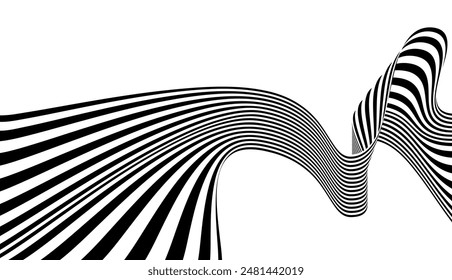 Black and white abstract perspective line stripes. copy space