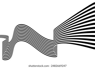 Schwarz-weiße abstrakte perspektivische Linienstreifen. Kopierraum