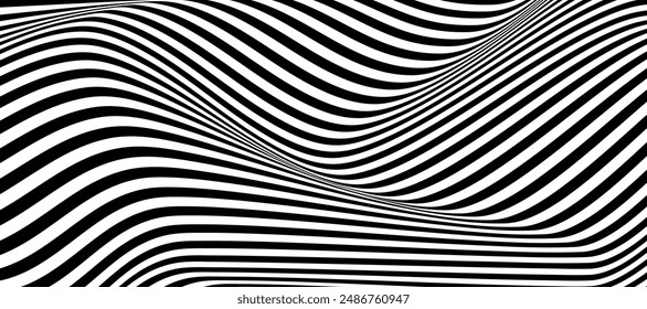 Black and white abstract perspective line stripes. copy space