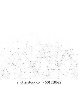 Black and White Abstract Polygonal Space | White Background with Black Connecting Dots and Lines | Futuristic Vector Illustration