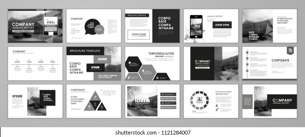 Black and white abstract presentation slide templates. Infographic elements template  set for web, print, annual report brochure, business flyer leaflet marketing and advertising template.