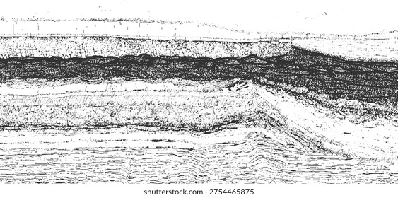 Black and white abstract representation of geological strata and fault lines background texture pattern
