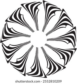 Forma abstrata preta e branca de lines.vortex rotacionado. Elemento de design geométrico. Imagem digital com um elemento stripes.Design psicodélico para impressões, web, modelo
