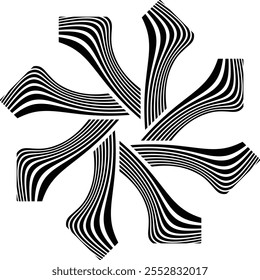 Black and white abstract rotated lines.vortex form. Geometric art. Design element. Digital image with a psychedelic stripes.Design element for prints, web, template
