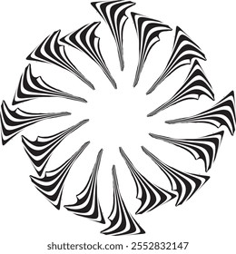 Líneas rotadas abstractas en blanco y negro. Forma de vórtice. Arte geométrico. Elemento de diseño. Imagen digital con rayas psicodélicas. Elemento de diseño para estampados, Web, Plantilla