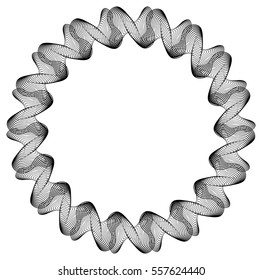 Black and white abstract round frame. Copy space. Guilloche border for certificate or diploma, isolated. Vector clip art.