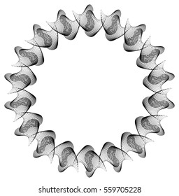 Black and white abstract round frame. Copy space. Guilloche border for certificate or diploma, isolated. Vector clip art.