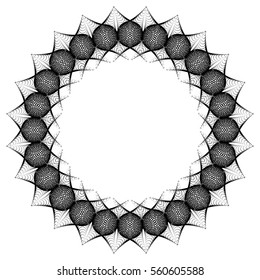 Black and white abstract round frame. Copy space. Guilloche border for certificate or diploma, isolated. Vector clip art.