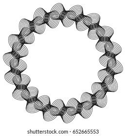 Black and white abstract round frame. Copy space. Guilloche border for certificate or diploma, isolated. Vector clip art.