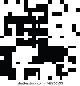 Black and White Abstract Rounded Rectangles Graphic Art, Rounded Rectangles Art Background, Black and White Background, Pixel Art Design Element, Digital Camouflage