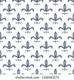 Black and white abstract royal lily ornament seamless pattern, vector background