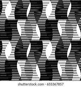 Black and white abstract seamless background. Halftone circles, halftone dot pattern. Repeating geometric tiles. Vector clip art.