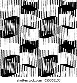 Black and white abstract seamless background. Halftone circles, halftone dot pattern. Repeating geometric tiles. Vector clip art.