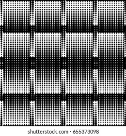 Black and white abstract seamless background. Halftone circles, halftone dot pattern. Repeating geometric tiles. Vector clip art.