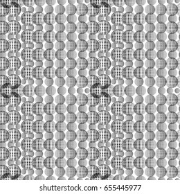 Black and white abstract seamless background. Halftone circles, halftone dot pattern. Repeating geometric tiles. Vector clip art.