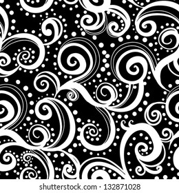 Black and white abstract seamless flower pattern