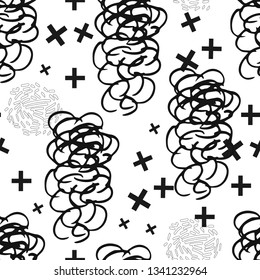 Black and white abstract seamless pattern with hand drawn elements. Great for any project.