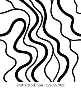 Black and white abstract seamless pattern with wavy lines