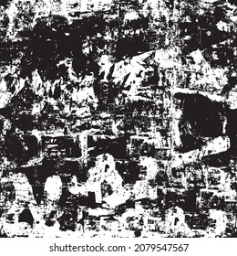 Black and white abstract seamless pattern in grunge style. Old dirty concrete wall with stains of paint. Monochrome messy worned vector background. Suitable for wallpaper, wrapping paper or fabric