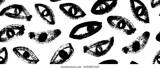 Black and white abstract seamless pattern with  eyelashes .  Eyelasheshand drawn,     background illustration.