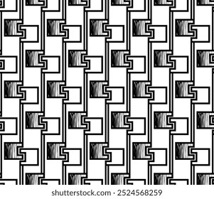 Schwarz-weiß abstrakte nahtlose Muster von geometrischen Formen. Vektorgrafik für Textil-, Stoff-, Tapeten-Design.