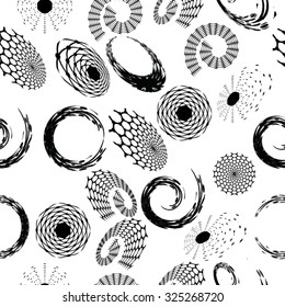 Black and White Abstract Seamless Pattern with Nice, Elegant Swirls. Vector Background;