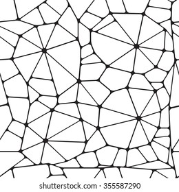 Black and white abstract seamless pattern. Geometric objects like a spiderweb. Vector illustration.