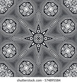 Black and white abstract seamless pattern. Dynamic lines, optical illusion background. Monochrome trendy doodle art illustration. Vector geometric texture, streaks, repeatable