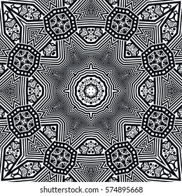 Black and white abstract seamless pattern. Dynamic lines, optical illusion background. Monochrome trendy doodle art illustration. Vector geometric texture, streaks, repeatable