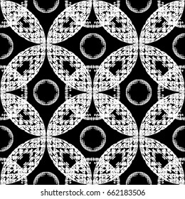 Black and white abstract seamless pattern. Modern halftone background.Dots, circles. Repeating geometric tiles. Vector clip art.