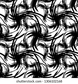 Black and white abstract seamless pattern.Weaving threads.For different design and decoration of any surfaces. 