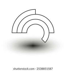 Black and white abstract semi circle with an overlaid shadow. Minimalist design.