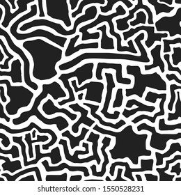 Black and white abstract shape seamless pattern. Endless typography texture. Vector illustartion.