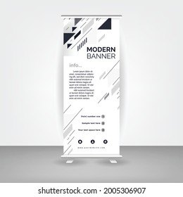 Black and white Abstract Shapes Modern Exhibition Advertising Trend Business Roll Up Banner Stand Poster Brochure flat design template creative concept. Presentation.