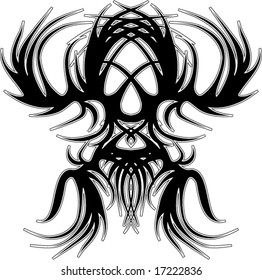 black and white abstract skull wing flame beast design element vector illustration