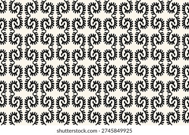 Black and White Abstract Spiral Seamless Pattern.Modern Monochrome Swirl Repeat Background.Hand-Drawn Curved Motif Textile Design.Wave Seamless Wallpaper.Trendy Minimalist Abstract Fabric Print.