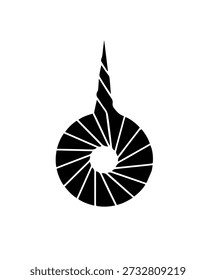 Forma espiral abstracta en blanco y negro que simboliza la creatividad, la singularidad y un punto afilado, perfecto para conceptos de marca y diseño.