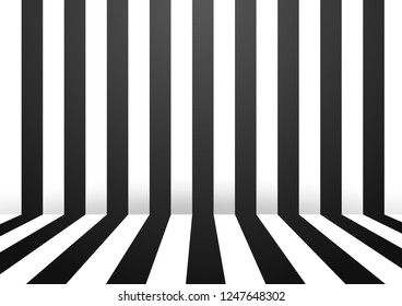 Black and White Abstract stripe wall room background. Vector Illustration.