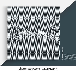 Black and white abstract striped background. Optical Art. 3d vector illustration.